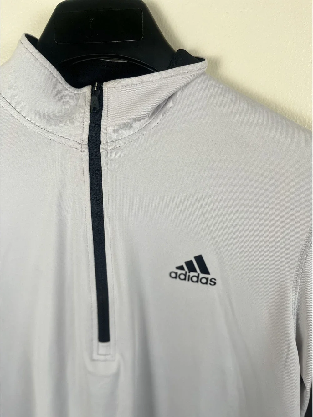 Adidas Quarter-Zip Pullover Men's Small Light Grey Mock Collar Performance